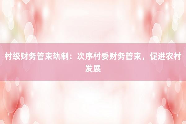 村级财务管束轨制：次序村委财务管束，促进农村发展